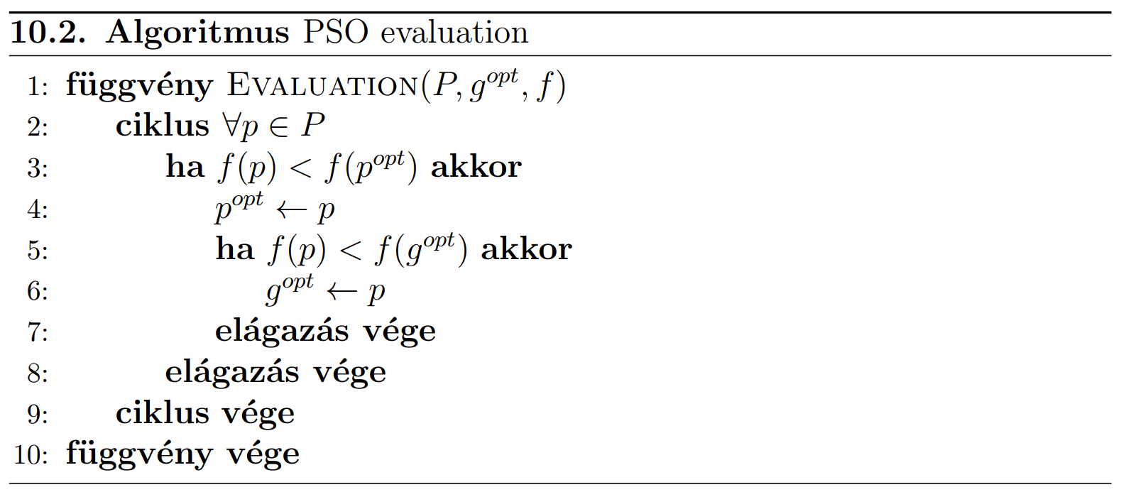 Particle Swarm Optimization kiértékelő része